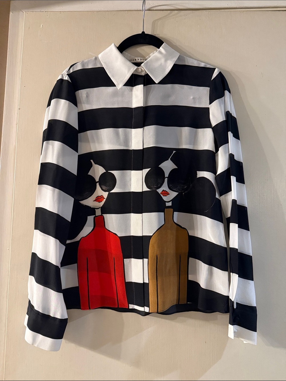 Striped Graphic Button-Front Jacket with Red & Brown Accents